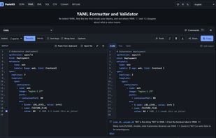 YAML formatter and validator with plain-English warnings (e.g. YAML 1.1 "NO" is read as false).