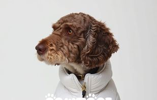 An image generated with PawToAI of a dog wearing a puffer jacket