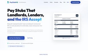 Landing page with IRS-accurate pay stub preview and trust badges