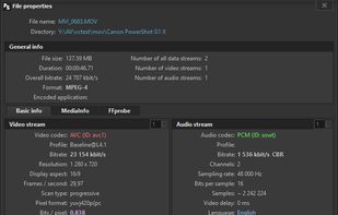 Video file properties