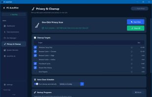 Cleanup — scan results with per-target sizes before anything is deleted, plus a schedule so it runs without being asked.