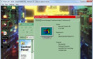 Windows 98, running on an emulated Pentium 75.