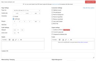 Webpage to PDF conversion options
