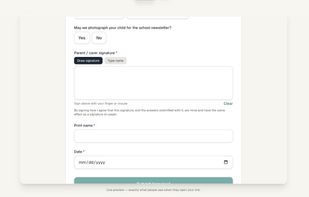 Signing with a finger or mouse, then submitting.