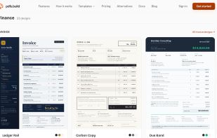 The template gallery: every design is a real compiled render, not a mockup, and each one can be copied into your workspace and driven from your own JSON over the API.
