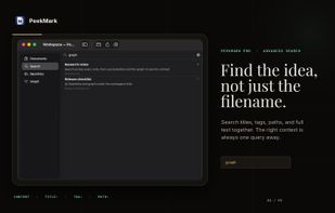 Search the entire workspace by content, title, tags, file paths and exact phrases.