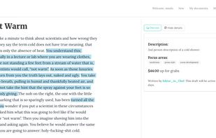 Screenshot of draft that has been workshopped by Penmob editors
