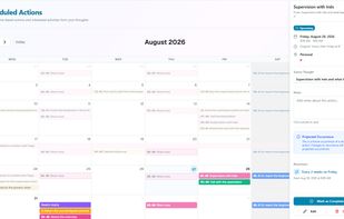 Everything you mentioned a date for, gathered into one month. Open any entry to see the exact phrase that created it, its recurrence, and the thought it came from — and edit any of it.