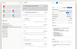 Relationship Journal with Commitment Tracking:
Review your full interaction history with any contact alongside detailed commitment tracking. Record observations, capture your reactions, and maintain accountability for promises made in both directions.