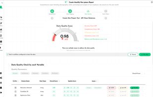 PeoplePilot's DataLens - An advanced HR data quality management system featuring real-time quality scoring, automated data cleansing workflows, and comprehensive variable analysis. The intuitive dashboard displays accuracy scores, completeness metrics, data consistency and data distribution insights, enabling HR teams to maintain pristine employee data with 100% accuracy rating.