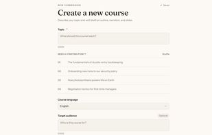 Start a new course from a topic, language, and target audience