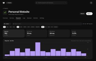 Project traffic analytics: requests, response times and recent activity.