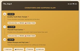 Day 3 showing simple itinerary with weather and locations.
