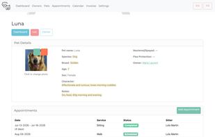 Pet Details Screen on Desktop