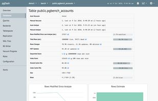 pgDash shows you information about each table and index, like size, bloat, activity, vacuum and analyze information, cache efficiency and more