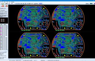 Multiple PCB designs arranged in a single CAM project for panel-style production preparation.