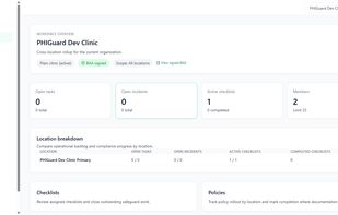PHIGuard dashboard for assigned clinic HIPAA work.