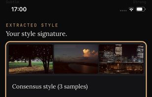 The signature is extracted!!
Colour, tone, light flow, atmosphere — read across the set to find what is consistent.