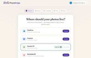 Destinations include OneDrive, Dropbox, Amazon S3, Backblaze, iDrive and more