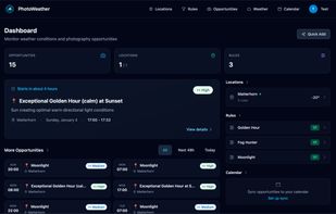Dashboard showing upcoming opportunities