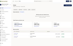 PHP Ledger owner overview showing cash, income, expenses, and profit using synthetic sample data.