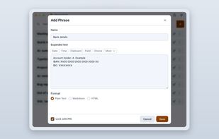 PIN lock on a phrase