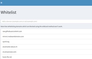 Domains can be whitelisted and blacklisted using either the web interface or the command line.