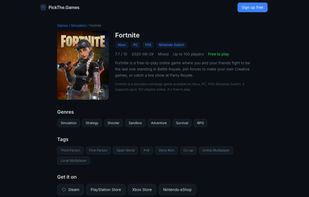 Game information for all the games displayed