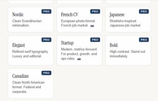 Template picker in the Design tab with free and Pro templates.