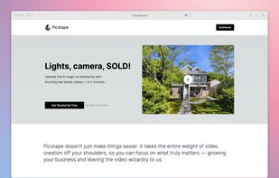 Picstape homepage showing an example video.