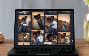 Online photo gallery organised by chapters on laptop screen