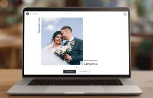 Online photo gallery organised by chapters on laptop screen