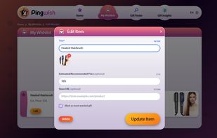 Wishlist - adding item (desktop)