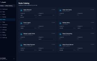The node catalog — every function you marked as remotely runnable, with its inputs and outputs. Only functions listed here can ever be triggered.