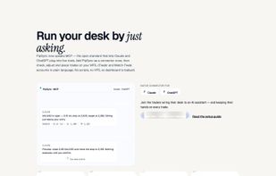 Run your desk by just asking — native MCP connector for Claude & ChatGPT.