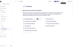 Space home that organizes everything in one hub: pinned docs, rooms, databases, and key resources so people know where to go without hunting.
