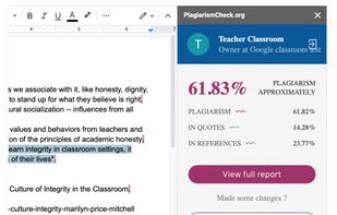 Using Google Docs add-on teachers and students can scan documents for plagiarism right in Google Docs