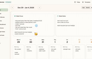 Weekly calendar focus and notes