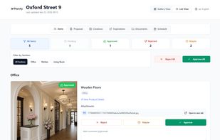Client portal - share a Magic Link with your client so he can review items, proposals, mood boards, collaborate with you on the inspiration board, download documents or check the schedule of the works.