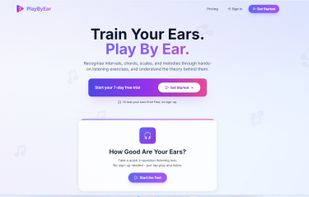 Hero page for PlayByEar featuring a short ear test for new users