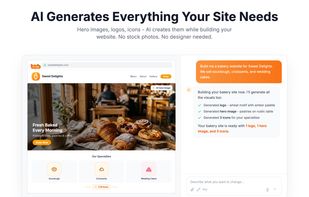 AI-generated brand assets. Generate logos, hero images, icons, and page copy inside the same build flow, so a new project is not blocked on stock assets or a designer.
