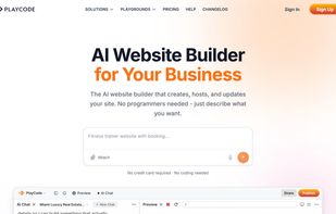 AI website and app builder. Describe the business or app in plain English and Playcode plans the structure, builds the interface, and keeps the project editable in a live browser workspace.