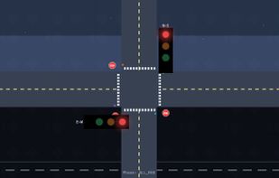 Traffic-light PLC scenario with animated inputs and outputs.