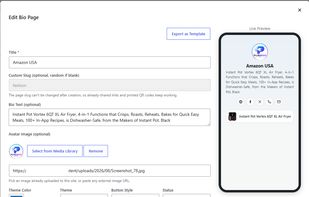 Smart Bio Link page builder with live preview