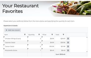 Form with a Data Table control and total calculation