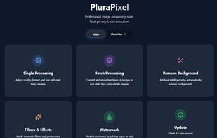 Modern Dashboard: Access Batch Processing, AI Background Remover, and Watermarking tools in one place.
