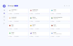 View of all the connected Storages. Supports 70+ storages.