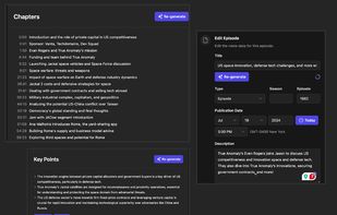 Streamline production of AI-generated chapters, summaries, key points, titles, tags, and descriptions. 

Titles and descriptions will automatically adapt to your style & tone. 