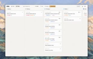 Shared task board with an epic, subtasks, dependencies, and agent progress.