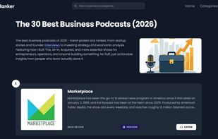 Browse curated top lists and rankings by genre. Shown here is a "Best of" collection featuring detailed summaries and direct listening options.